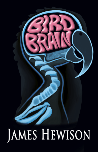 Image of "Bird Brain" book cover. The image shows an x-ray of a bird's head. Inside the cranium is the brain shaped into the words "Bird Brain".